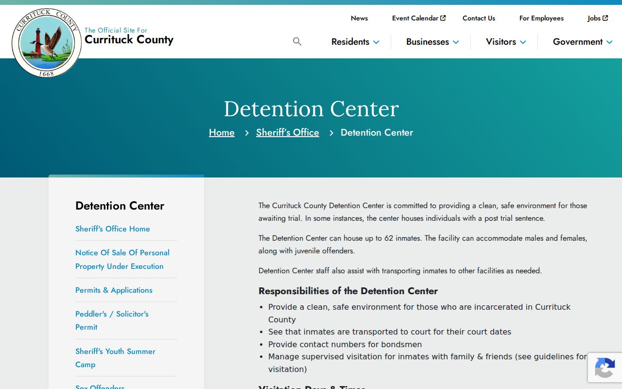 Official Currituck County Detention Center information page