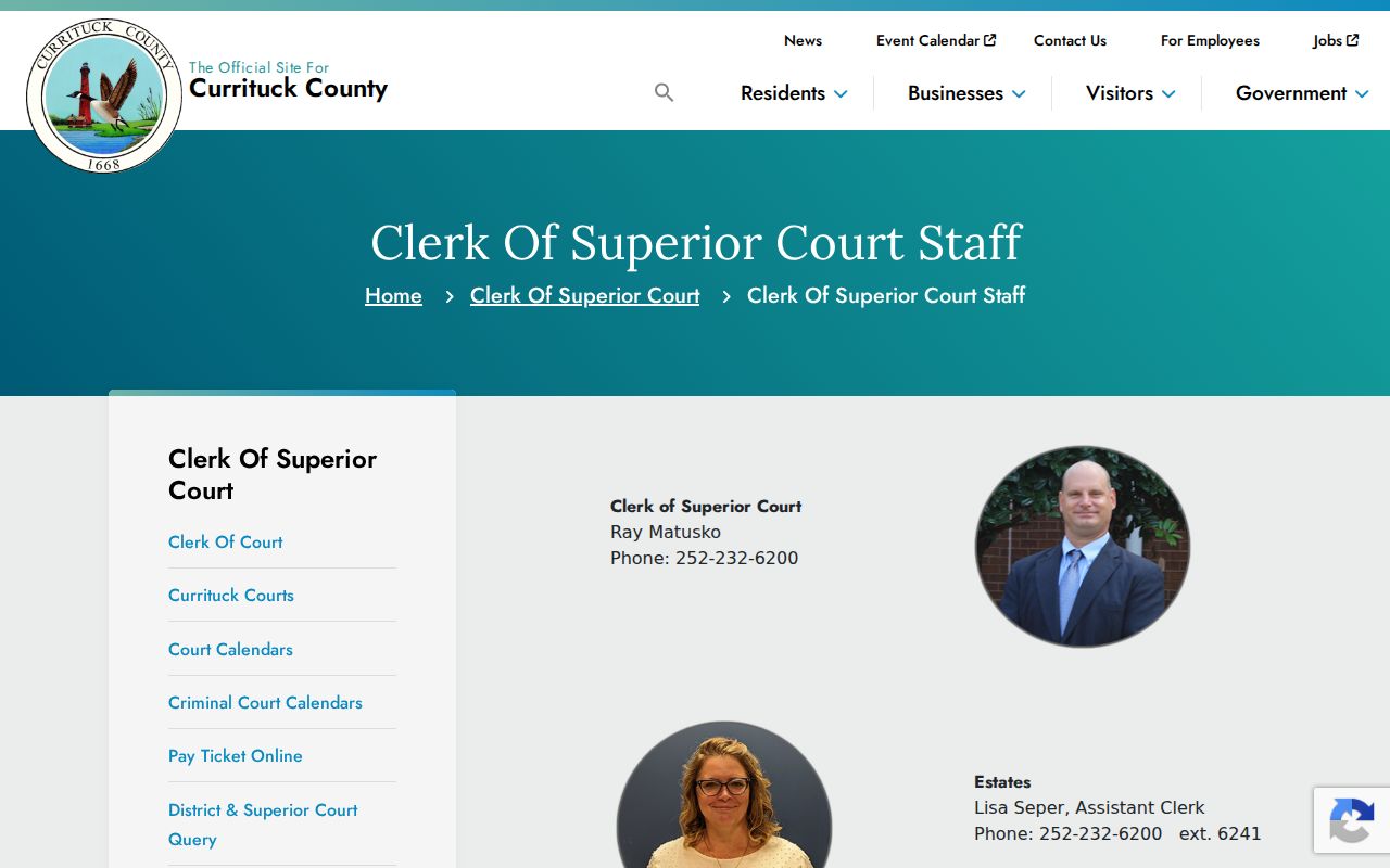 Currituck County criminal court clerk staff and desk contacts