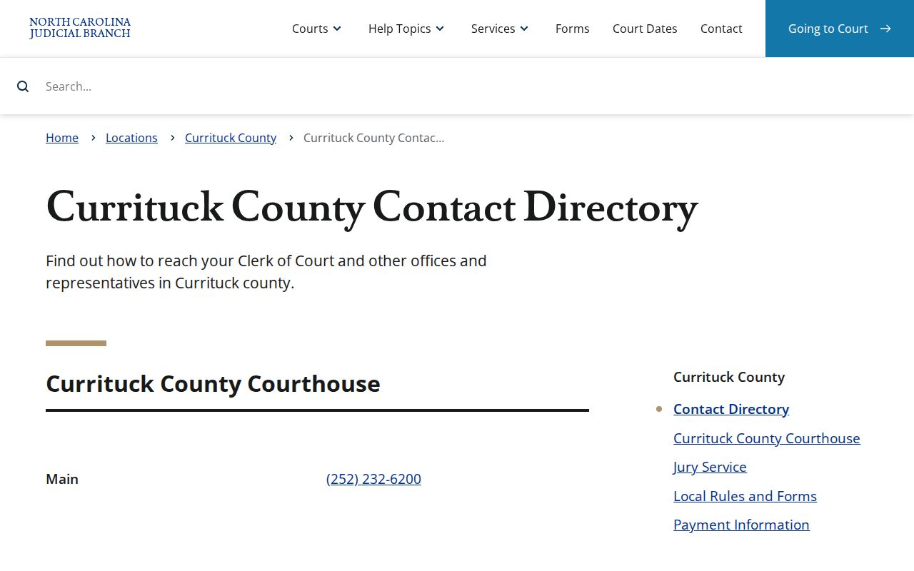 Currituck County criminal court and magistrate contact directory