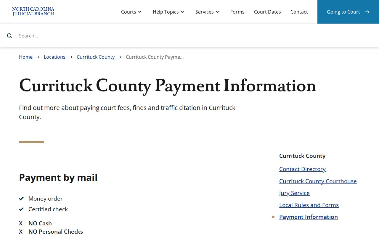 Currituck County criminal court case payment methods
