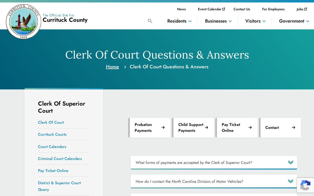 Currituck Clerk FAQ on court access restrictions