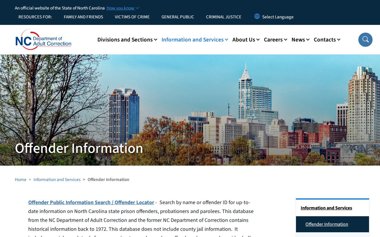 North Carolina correctional offender search scope and limits
