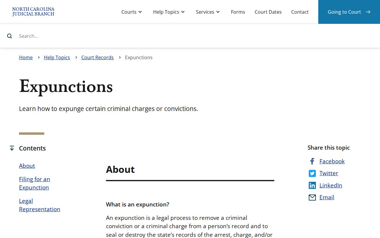 North Carolina expunction filing forms and fee guidance