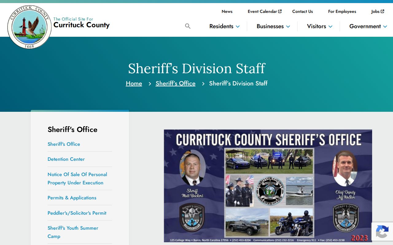 Currituck Sheriff administrative reports and fingerprint services